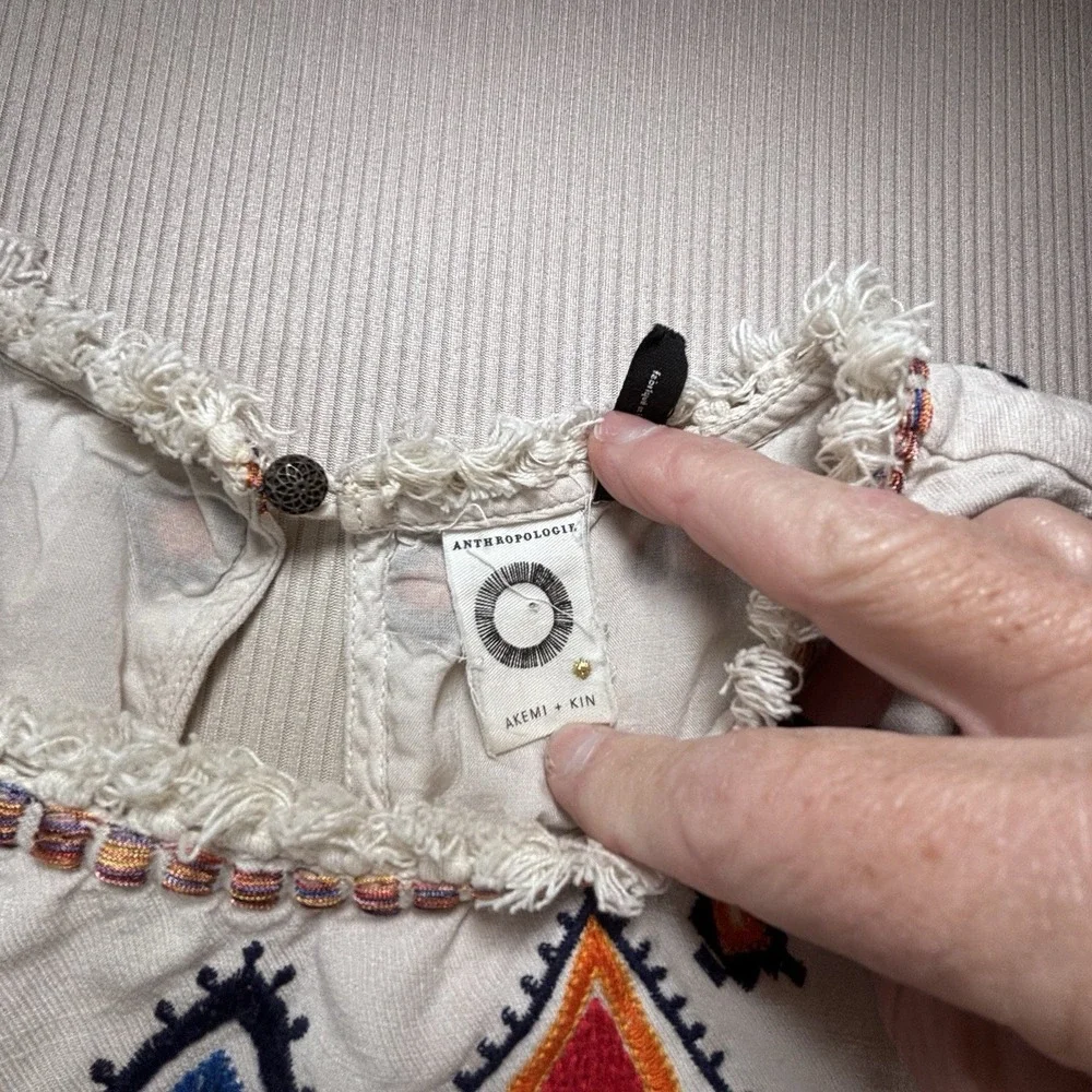 Anemia+Kin Anthropologie Reagan Embroidered Shift Dress linen Blend Size 2 Boho - Picture 4 of 16